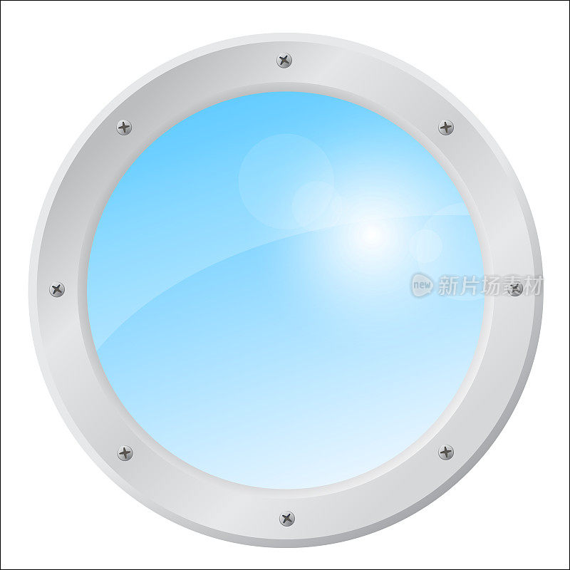 Airplane window with a sunny sky. Isolated vector illustration on white